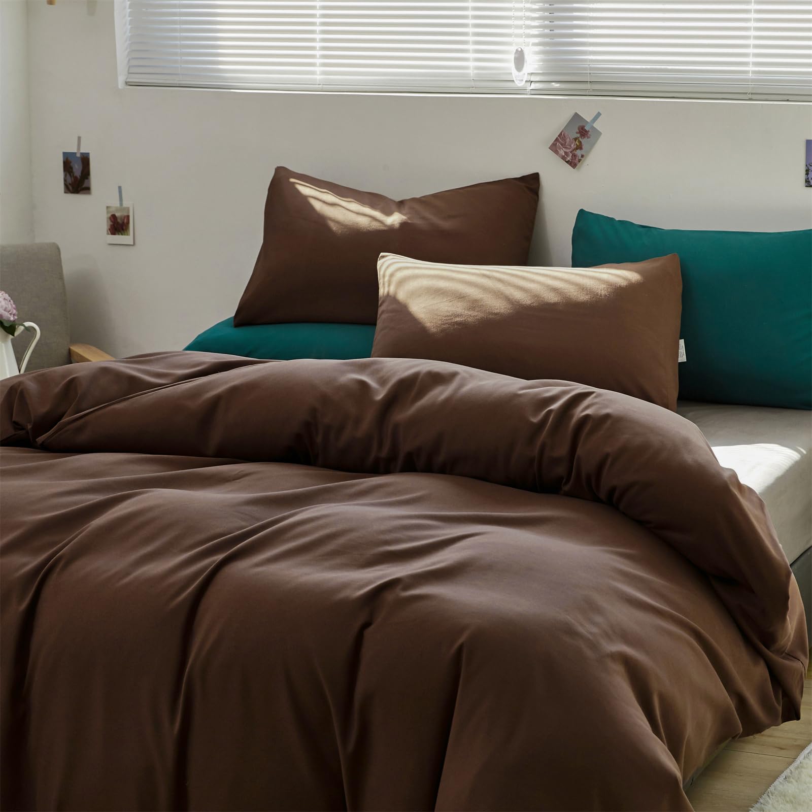 Karever Chestnut Brown Comforter Set Full Coffee Color Bedding Set 3 Pieces Solid Brown Color All Season Blanket Set Women Coffe