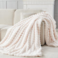 Newcosplay Faux Fur Twin Blanket Ivory Bubble Blanket Thick Warm Soft For Couch Sofa Bed 550Gsm (Ivory, Twin(60'X80'))