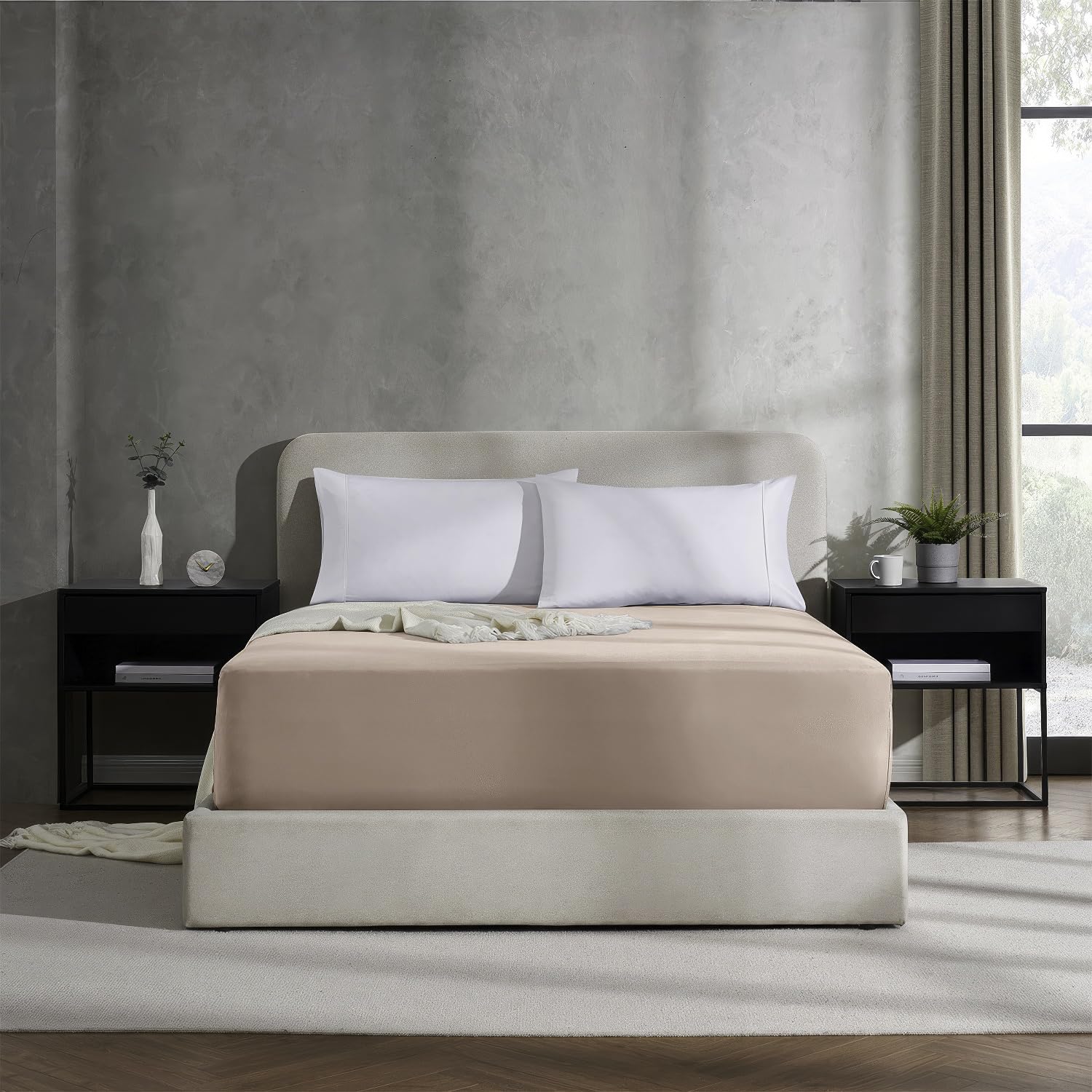 Nestl Extra Deep Pocket Full Fitted Sheet, Peach Beige Full Size Fitted Sheet Only, 1800 Microfiber Fitted Bed Sheet, Ultra Soft Full Bed Fitted Sheet Fits Up To 24 Inch Mattress