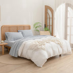 Bestouch Sheet Set 100% Washed Cotton Linen Feel Super Soft Comfortable Chic Lightweight 4 Pcs Home Bedding Set Solid Cornflower