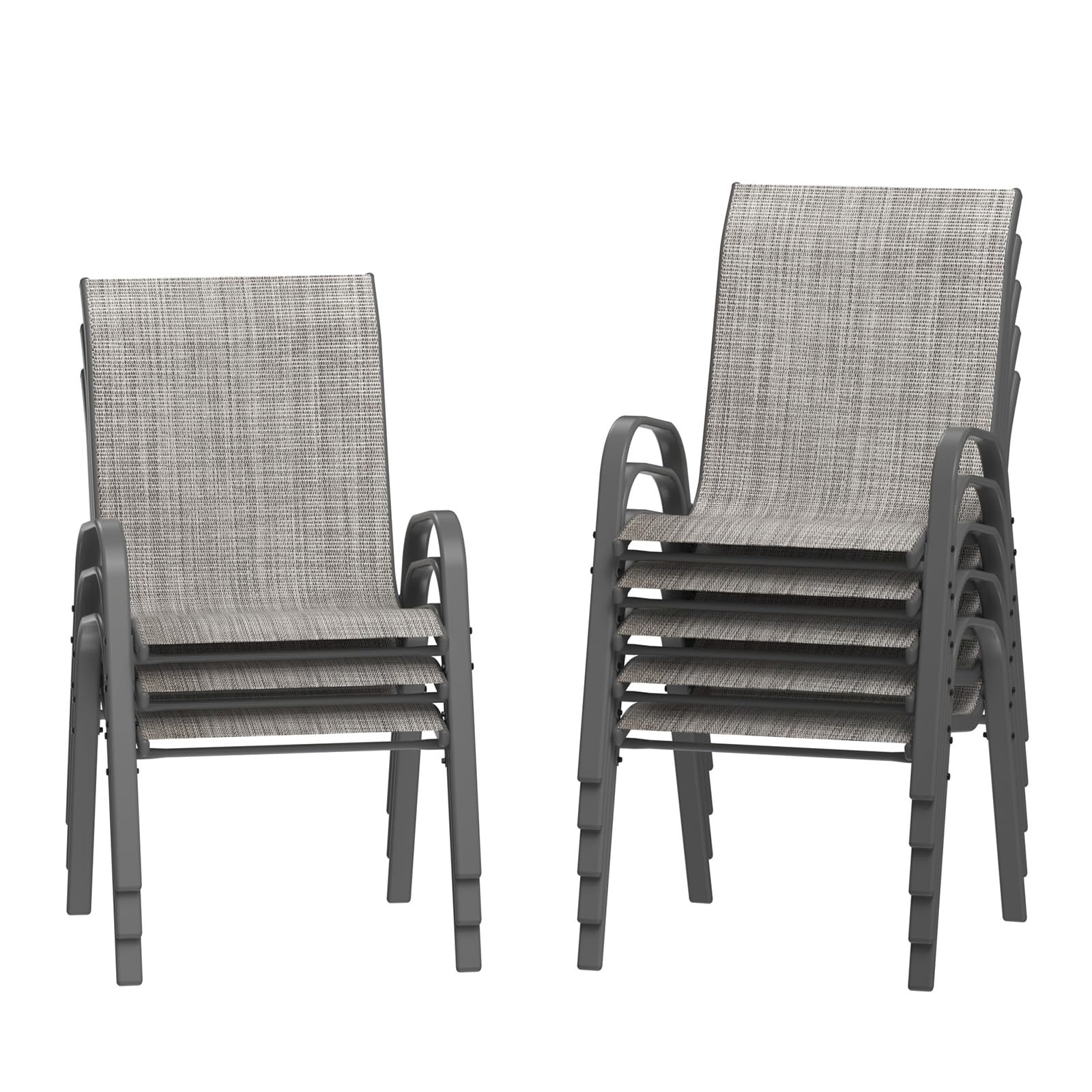 Amopatio Patio Chairs Set of 8, Outdoor Stackable Dining Chairs for All Weather, Light Grey,Breathable Garden Outdoor Furniture 