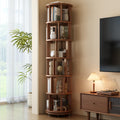 Muwuele 6 Tier Solid Wood Rotating Bookshelf Tower on Wheels, Walnut