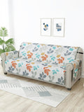 Story@Home Quilted Sofa Cover 4 Seater Fully Covered 120X175Cm Stretchable Microfiber Sofa Cover 4 Seater White & Grey Leaf Desi