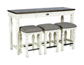 Steve Silver Furniture Joanna Sofa Bar 4PC Set, 36.5-Inch Table Height, Farmhouse Design, Living Room, Dining/Kitchen Table, Small Space, Three Counter Stools, 60" W x 20" D x 36" H, White