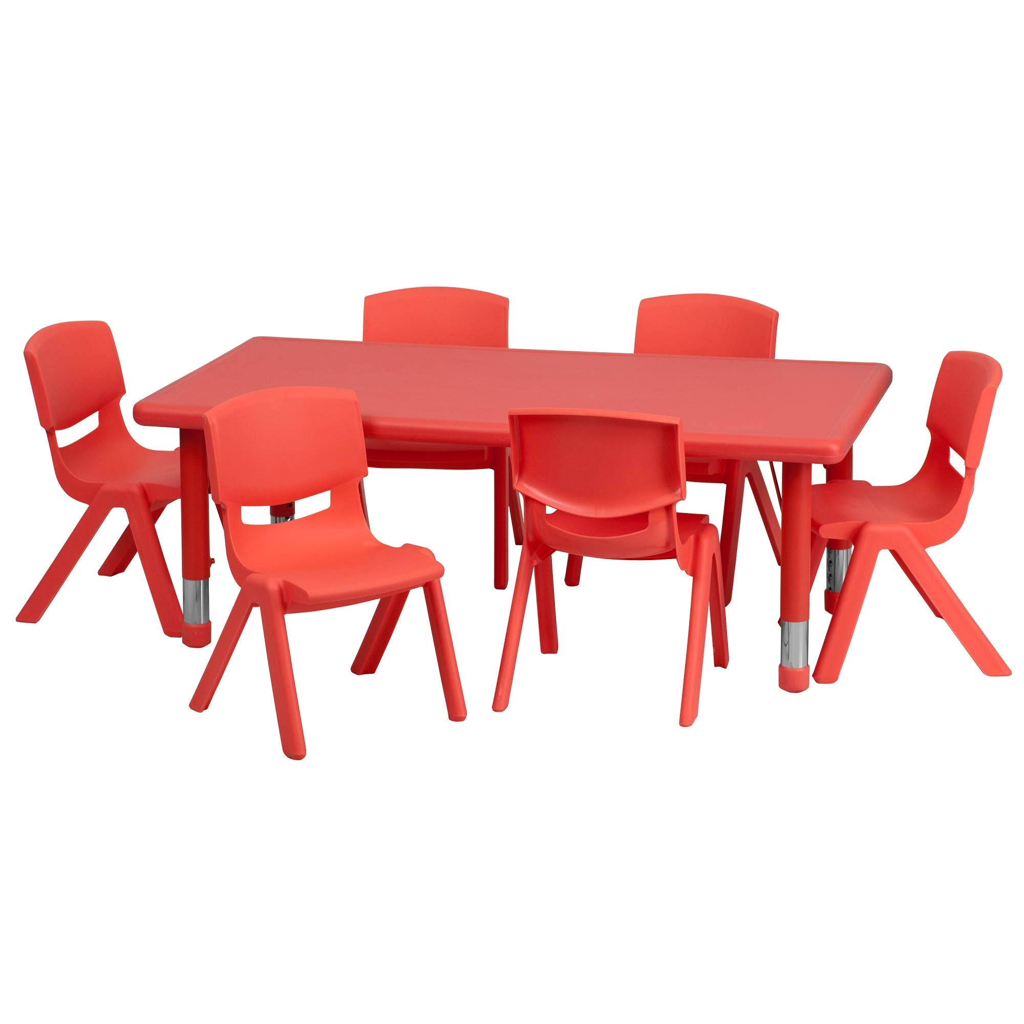 Flash Furniture Emmy 24W x 48L Rectangular Red Plastic Height Adjustable Activity Table Set with 6 Chairs