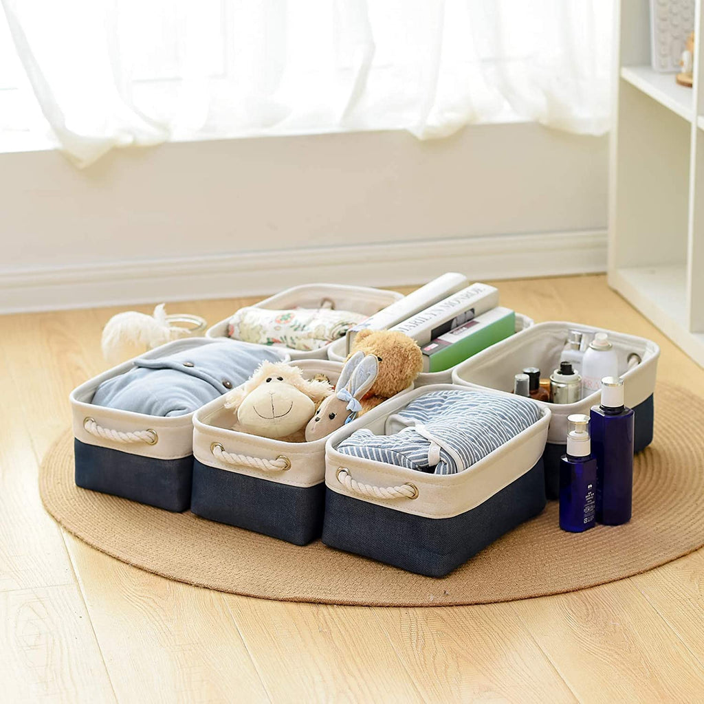 Thewarmhome Storage Basket For Organizing - Small 12X8X5.2 Inch 6 Pack Collapsible Storage Bin For Shelves, Canves Storage Cubes