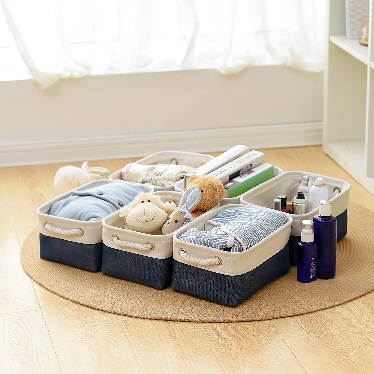Thewarmhome Storage Basket For Organizing - Small 12X8X5.2 Inch 6 Pack Collapsible Storage Bin For Shelves, Canves Storage Cubes