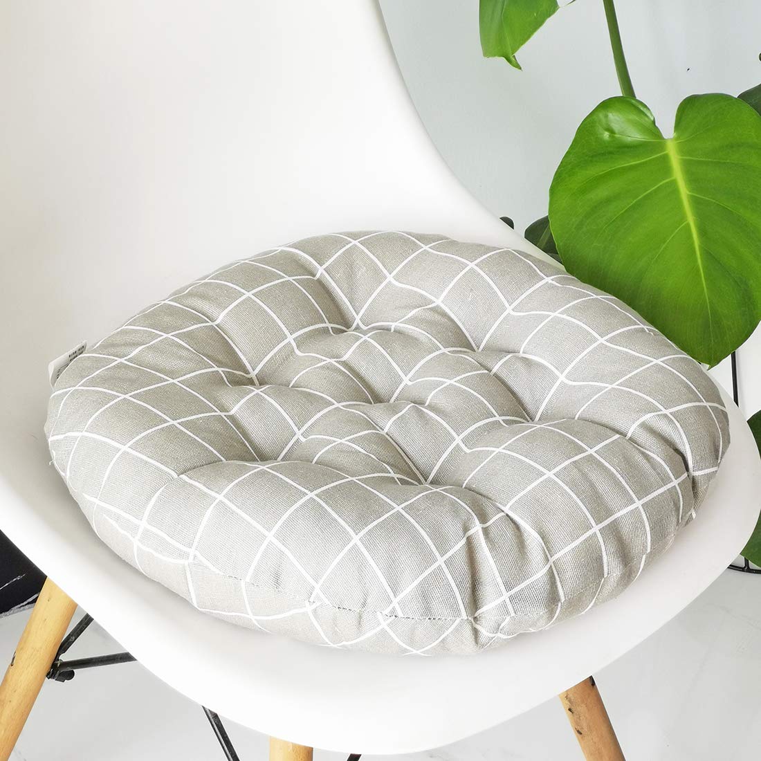 Vctops Bohemian Soft Round Chair Pad Garden Patio Home Kitchen Office Seat Cushion Grid Grey Diameter 16'