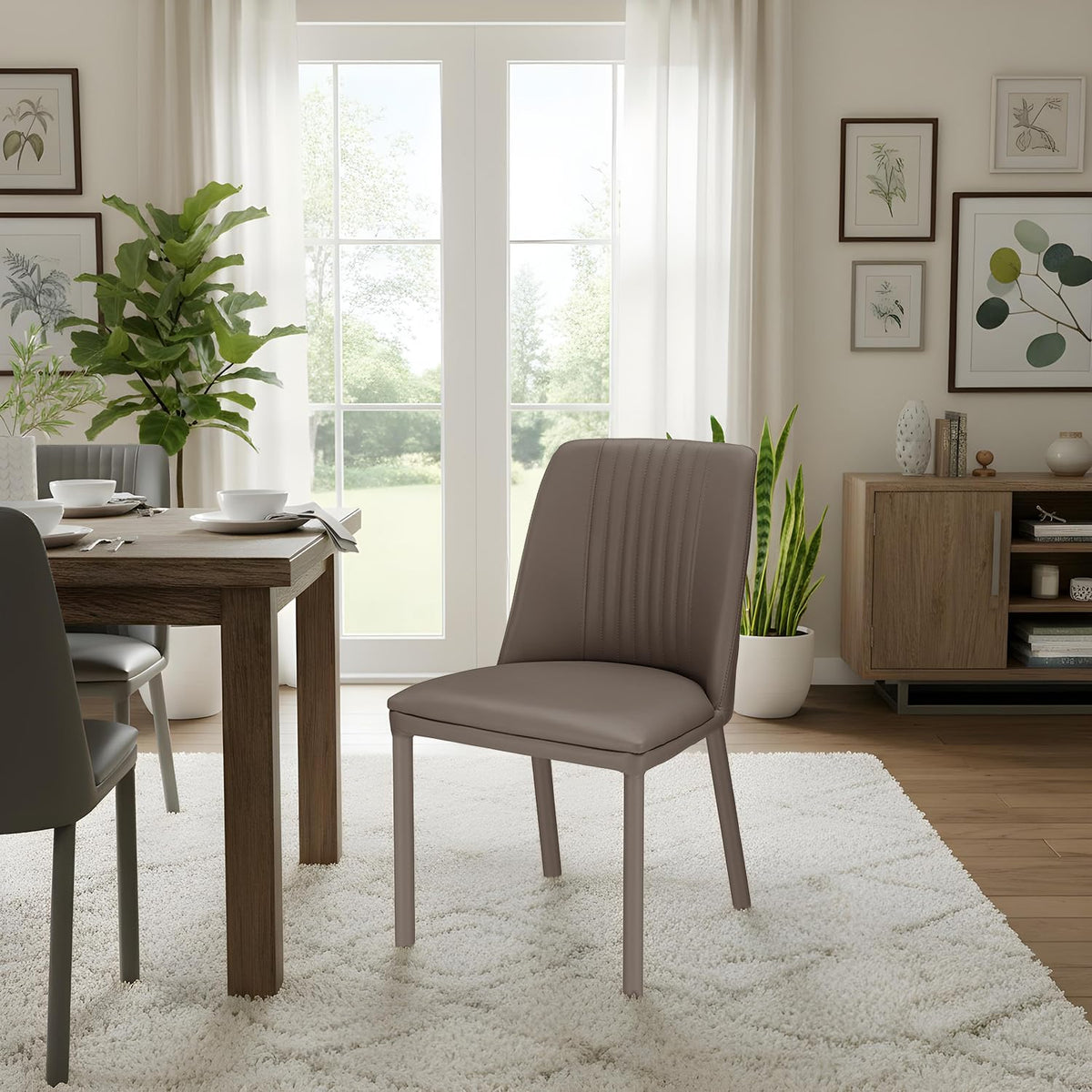 Wakefit Taco Metal Dining Chair I Set Of 2 I Leatherette Grey