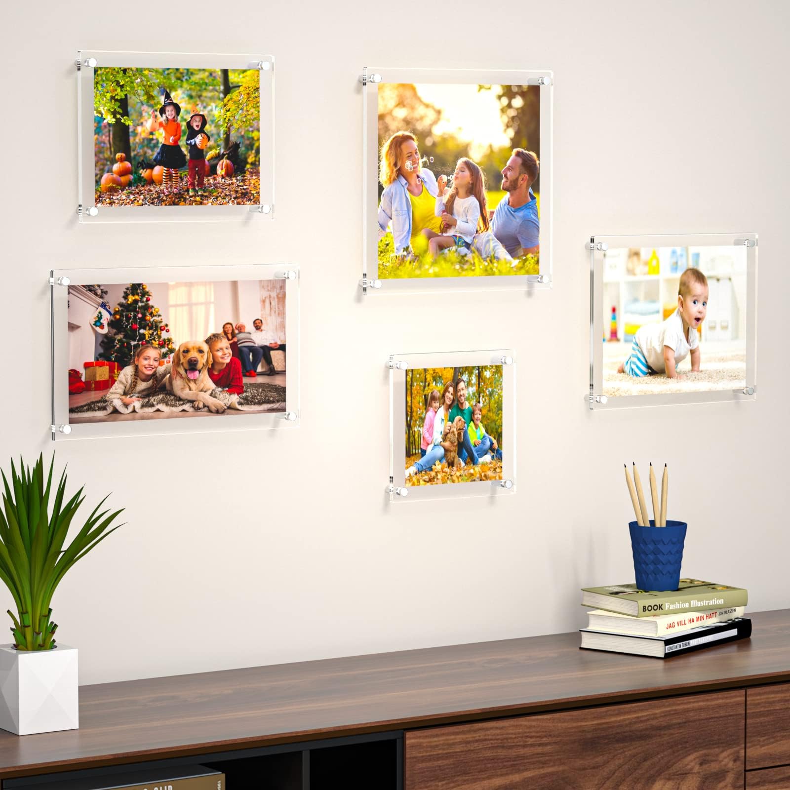 Niubee 3 Pack Clear 16X20 Acrylic Wall Mount Floating Frameless Picture Frame For Poster Photography Frames-Double Panel