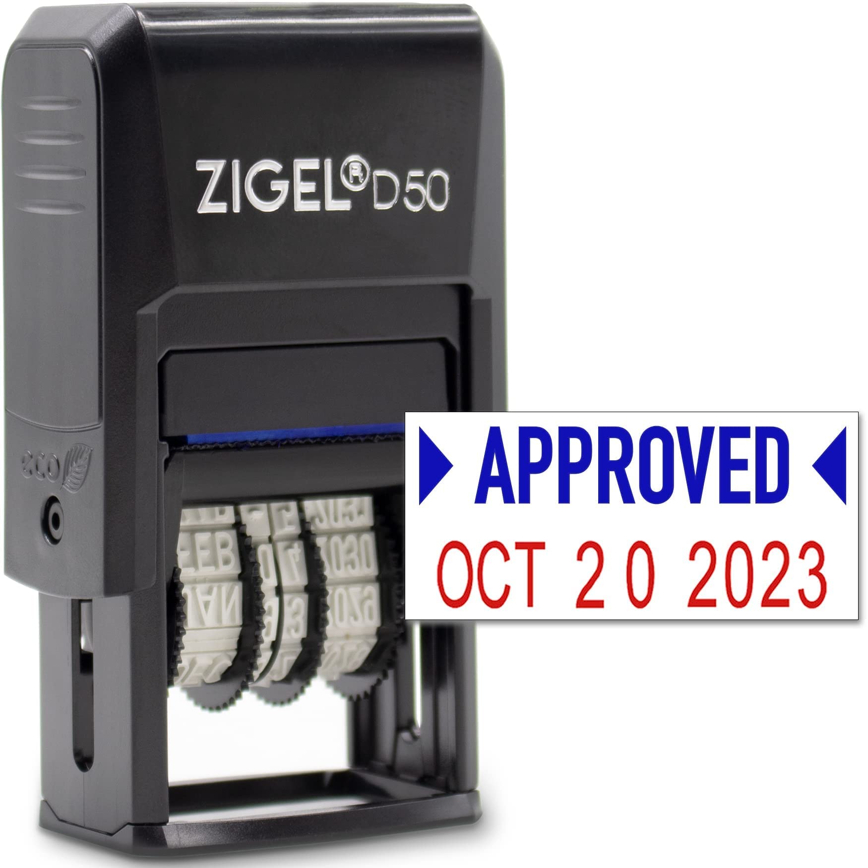 Zigel D50 Date Stamp With Your Custom Text - Self Inking Date Stamp - Blue/Red