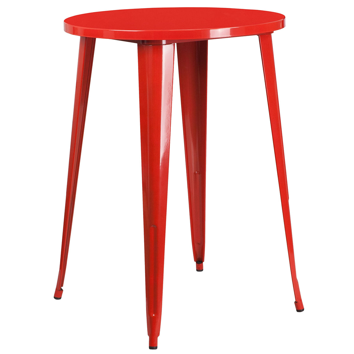Flash Furniture Commercial Grade 30" Round Red Metal Indoor-Outdoor Bar Table Set with 4 Square Seat Backless Stools