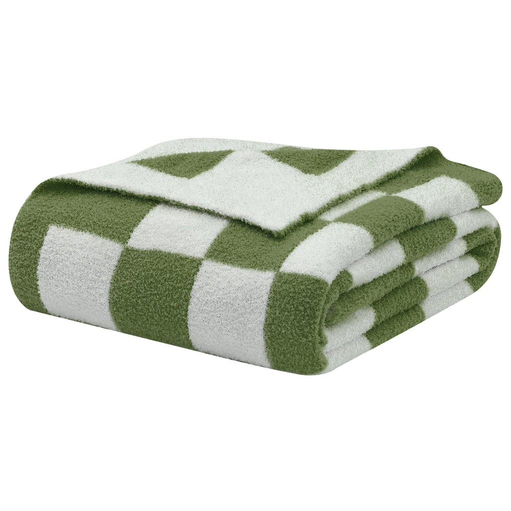 Bearberry Fuzzy Checkerboard Grid Throw Blanket Soft Cozy Warm Microfiber All Season Blanket Decor For Couch Sofa Bed Travel Hom