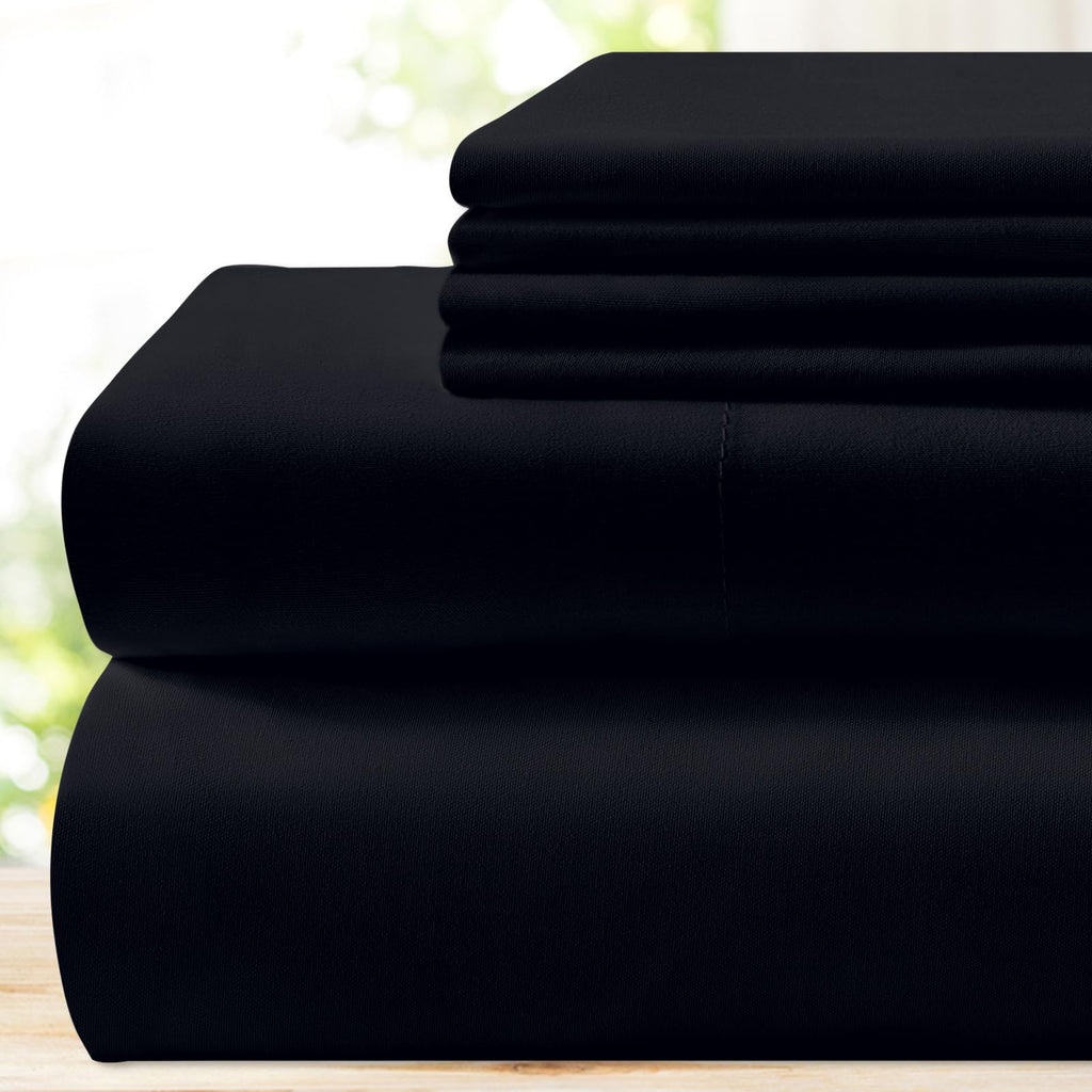 Bysure 6 Pieces Bed Sheets Set(Queen, Black) - Hotel Luxury Super Soft 1800 Thread Count 100% Microfiber Sheets With Deep Pocket