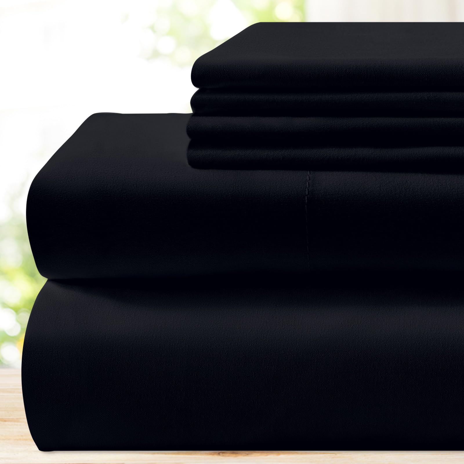 Bysure 6 Pieces Bed Sheets Set(Queen, Black) - Hotel Luxury Super Soft 1800 Thread Count 100% Microfiber Sheets With Deep Pocket