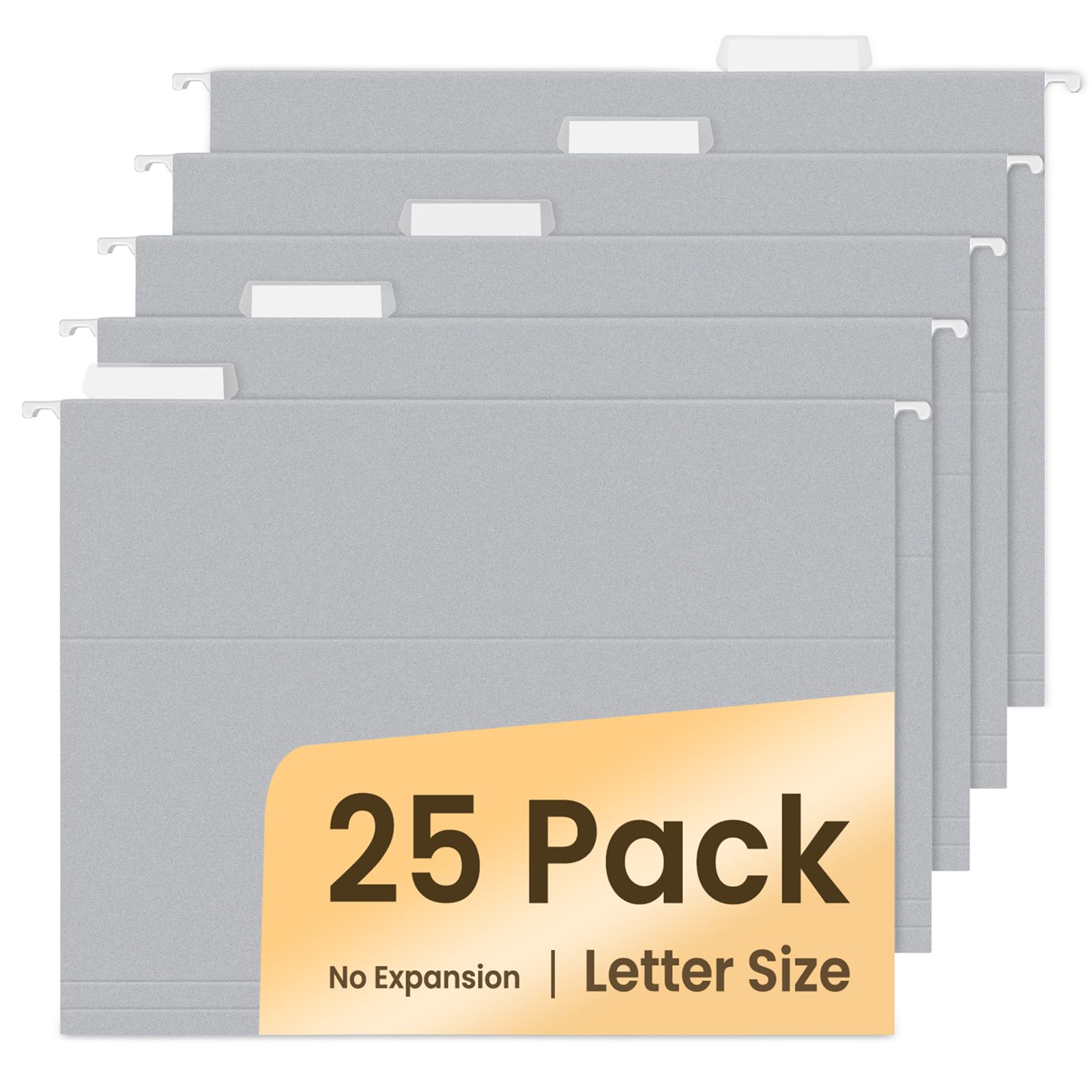 Sunee Hanging File Folders Gray, 25 Pack Letter Size File Folders With 1/5-Cut Tabs, Stay Organized For Your Home And Office Bul