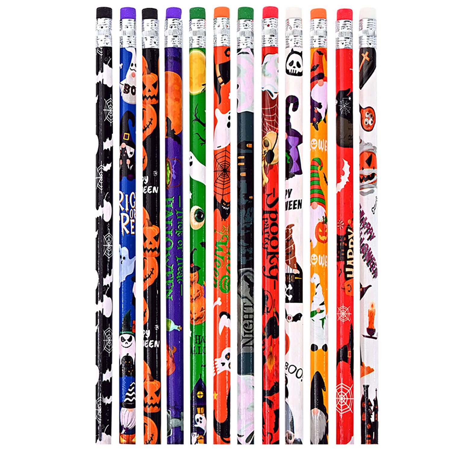YYaaloa 96 Pcs Wooden Pencil with Eraser Halloween Colorful Pencils Novelty Fun School Supplies Holiday Gift Office School Stude