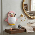 Penguin Shaped Toothbrush Holder, Pink, Cute Animal Theme, Wall Mounted (Pink)