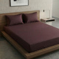 Home Sizzler Microfibre Brown Satin Stripe Elasticated Fitted Double Bedsheet (72X78 Inches) With 2 Pillow Covers