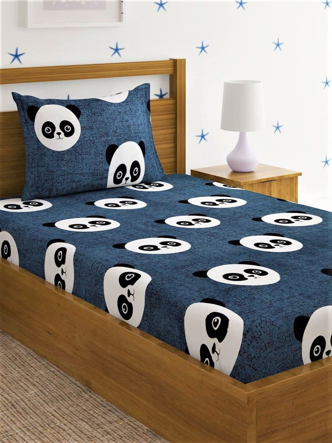 Homefab India 144 TC Microfiber Single BedSheet with 1 Pillow Cover  Grey, Black Panda