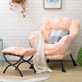 Hollyhome Faux-Fur Lazy Chair With Foldable Ottoman, Accent Comfy Lounge Arm Chair And Folding Footrest Stool Set, Leisure Sofa Reading Chair And Footstool For Living Room, Bedroom, Orange&White