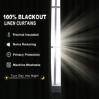 Jowels Ivory Linen Blackout Curtains 90 Length 2 Panels Set For Living Room Bedroom, 100% Black Out Thermal Insulated Linen Drap