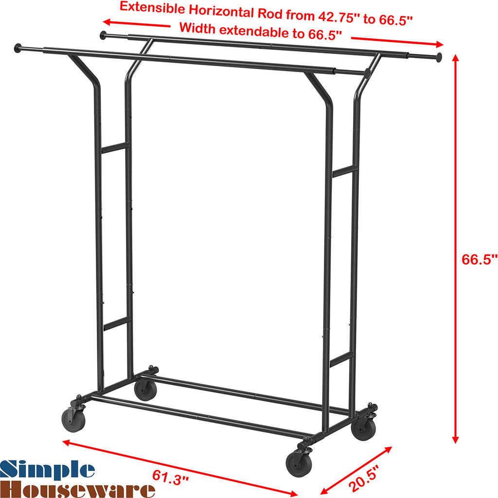 Simple Houseware Heavy Duty Double Rail Clothing Garment Rack, Black