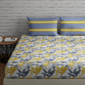 Huesland By Ahmedabad Cotton 144 Tc Bedsheet King Size Cotton With 2 Pillow Covers | 108X108 Inch | Flamingos & Stripes Grey & Y