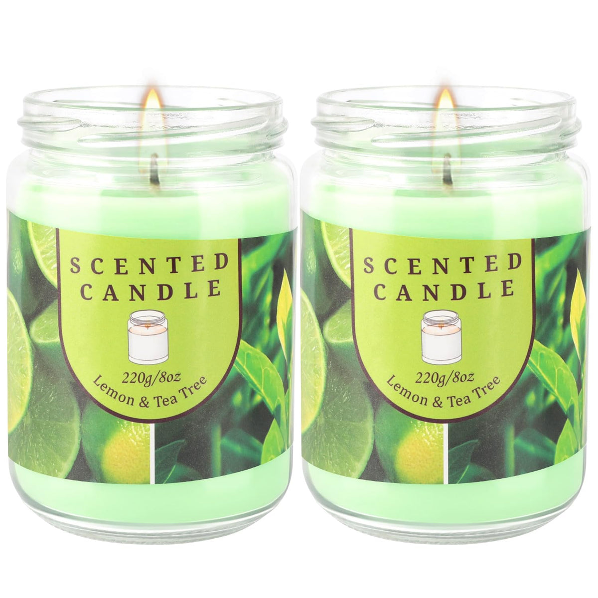 2 Pack Lemon & Tea Tree Odor Elimination Scented Candles Gift Set For Women, Soy Wax Aromatherapy Candles For Home