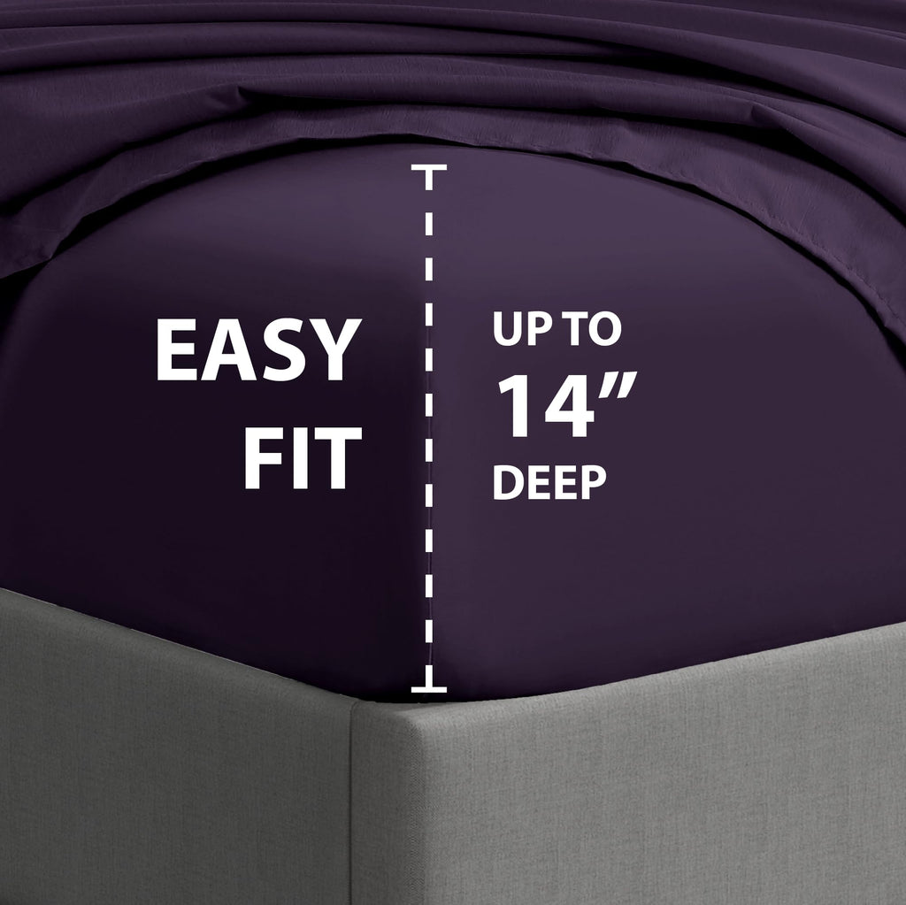 Cathay Home Essentials Ultra Soft Hypoallergenic Wrinkle Resistant Double Brushed Microfiber Bedding Sheet Set, Eggplant, Twin Xl