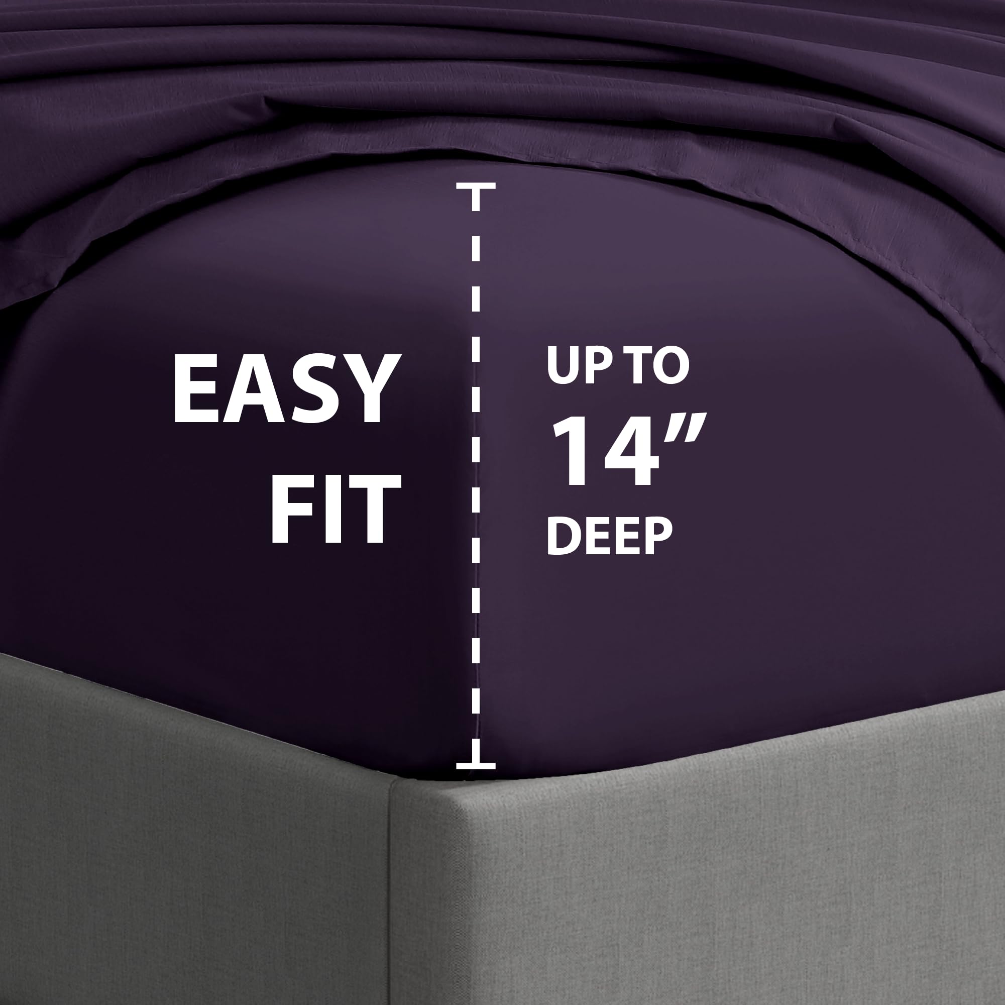 Cathay Home Essentials Ultra Soft Hypoallergenic Wrinkle Resistant Double Brushed Microfiber Bedding Sheet Set, Eggplant, California King