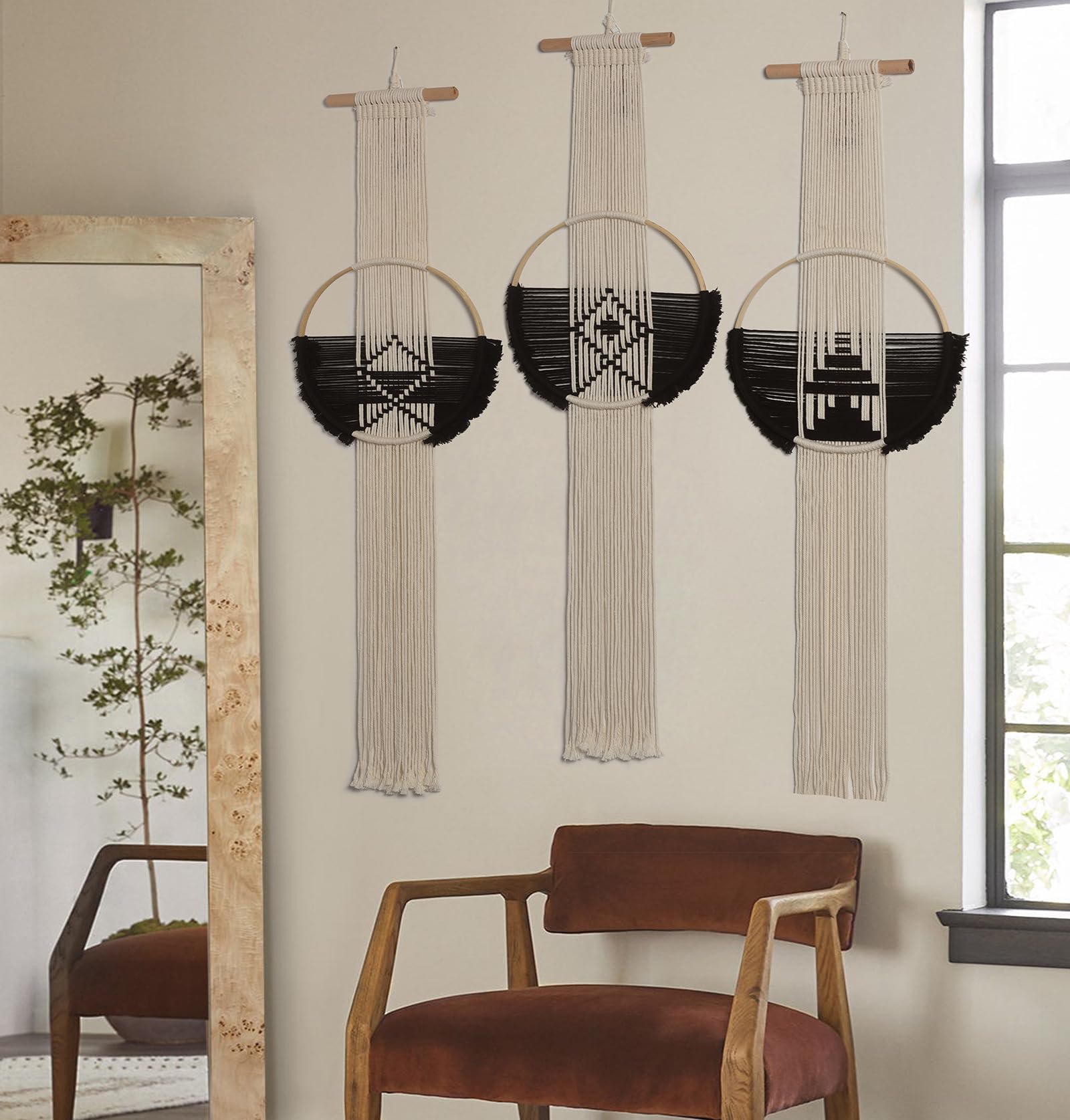 Macrame Wall Hanging 3Pcs Macrame Wall Decor Macrame Wall Art Round Wall Art Handmade Boho Wall D  cor