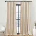 Nicetown Beige Velvet Curtains Long Drapes, Living Room Office Luxury Bedroom Room Darkening Velvet Curtains, Rod Pocket Velvet