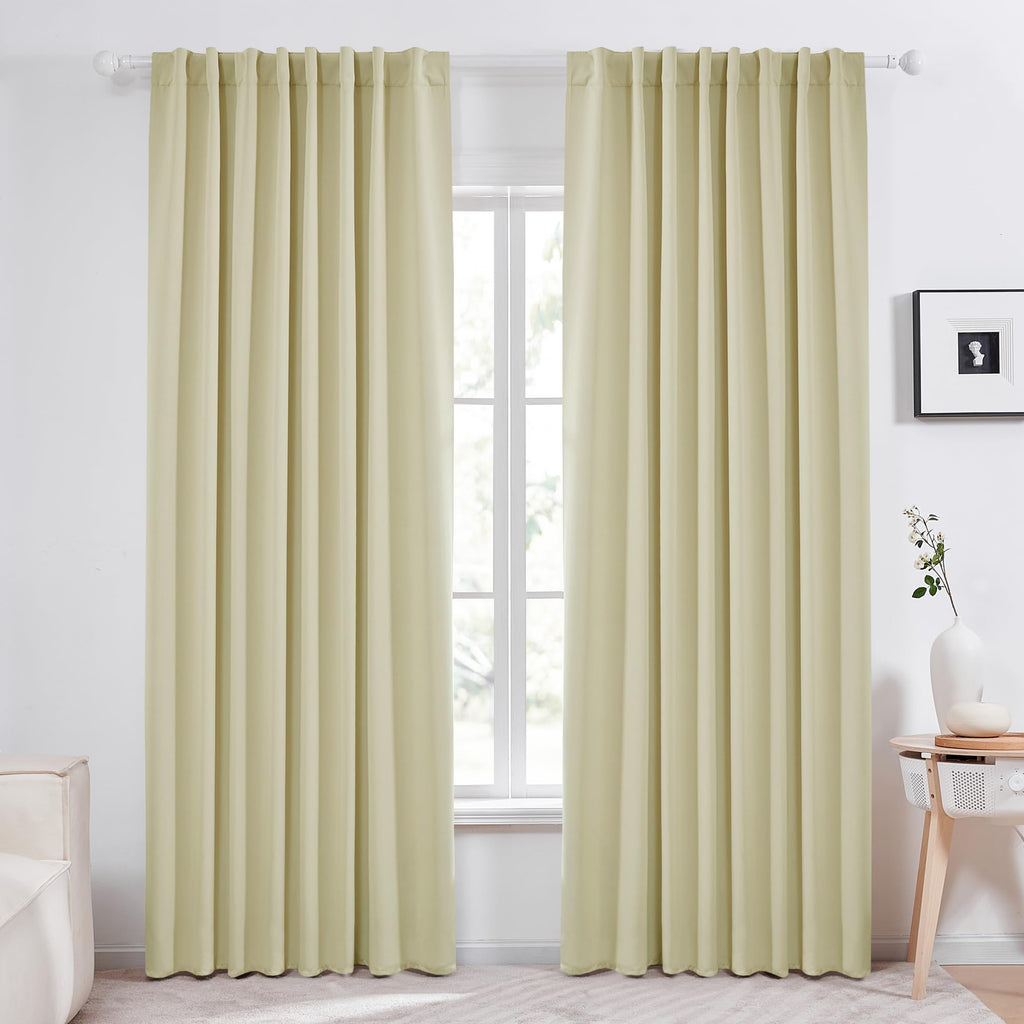 Deconovo Blackout Curtains – Room Darkening, Noise-Reducing, Thermal Insulated – Energy-Efficient Window Treatment For Bedroom, Living Room & Home Office – 2 Panels, Beige, 70W X 108L Inch