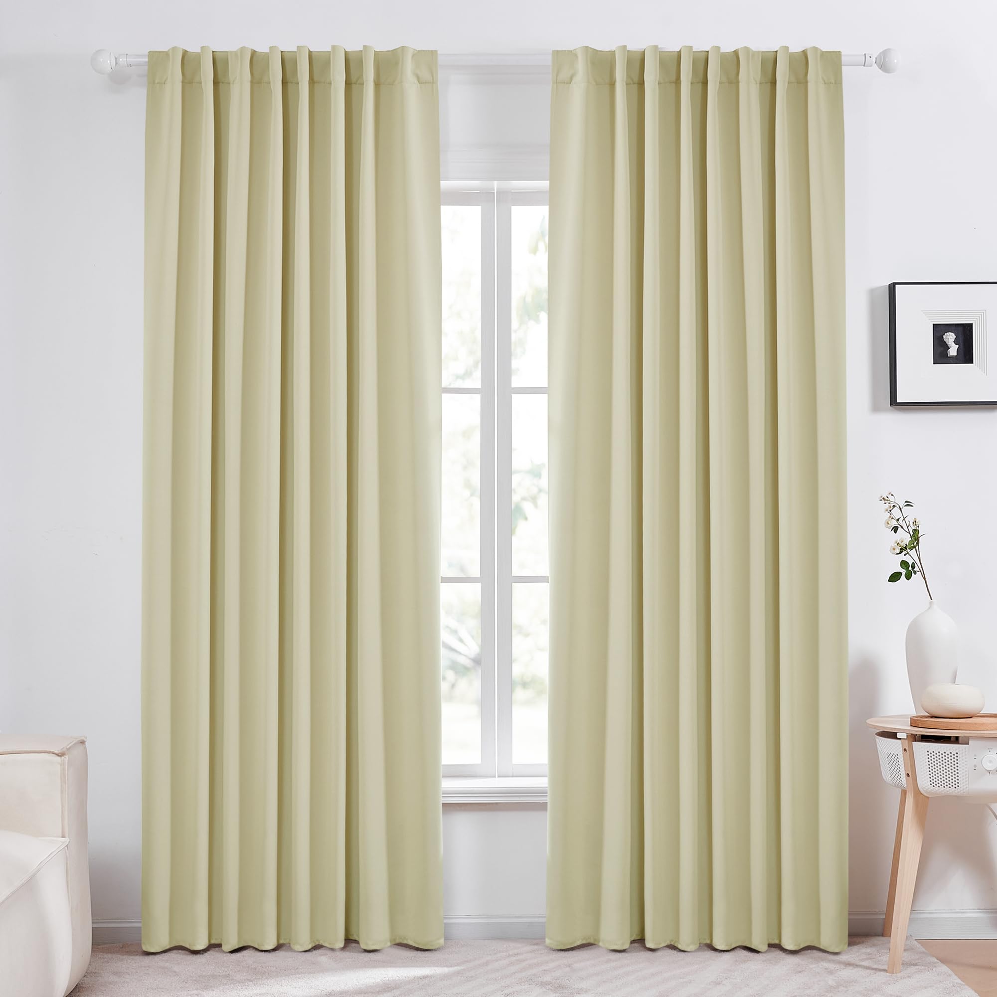 Deconovo Blackout Curtains – Room Darkening, Noise-Reducing, Thermal Insulated – Energy-Efficient Window Treatment For Bedroom, Living Room & Home Office – 2 Panels, Beige, 70W X 108L Inch