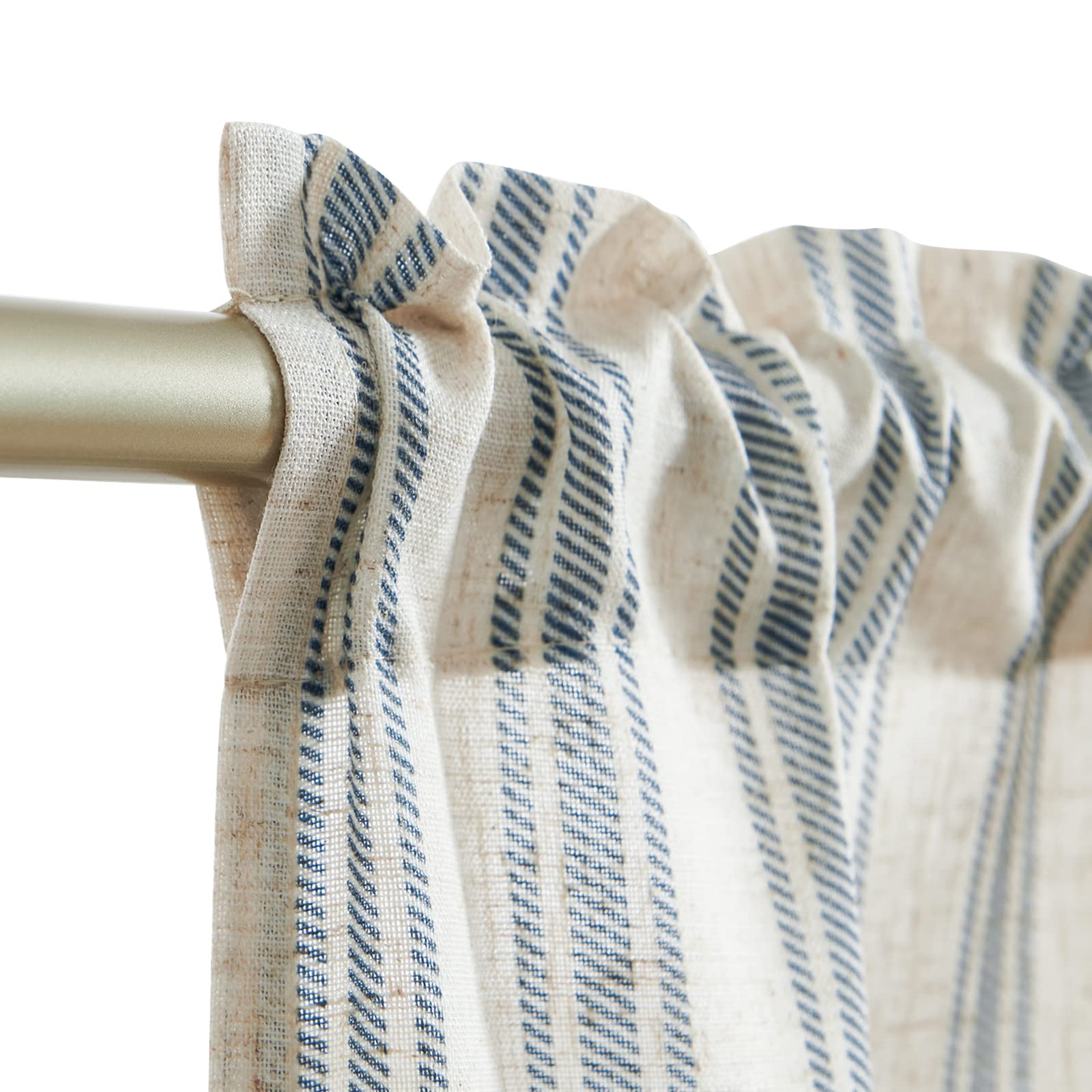 Jinchan Linen Kitchen Curtains Striped Tier Curtains 24 Inch Cafe Curtains Farmhouse Small Curtains Balanced Stripe Half Window Curtains Light Filtering For Bathroom Laundry 2 Panels Blue On Beige