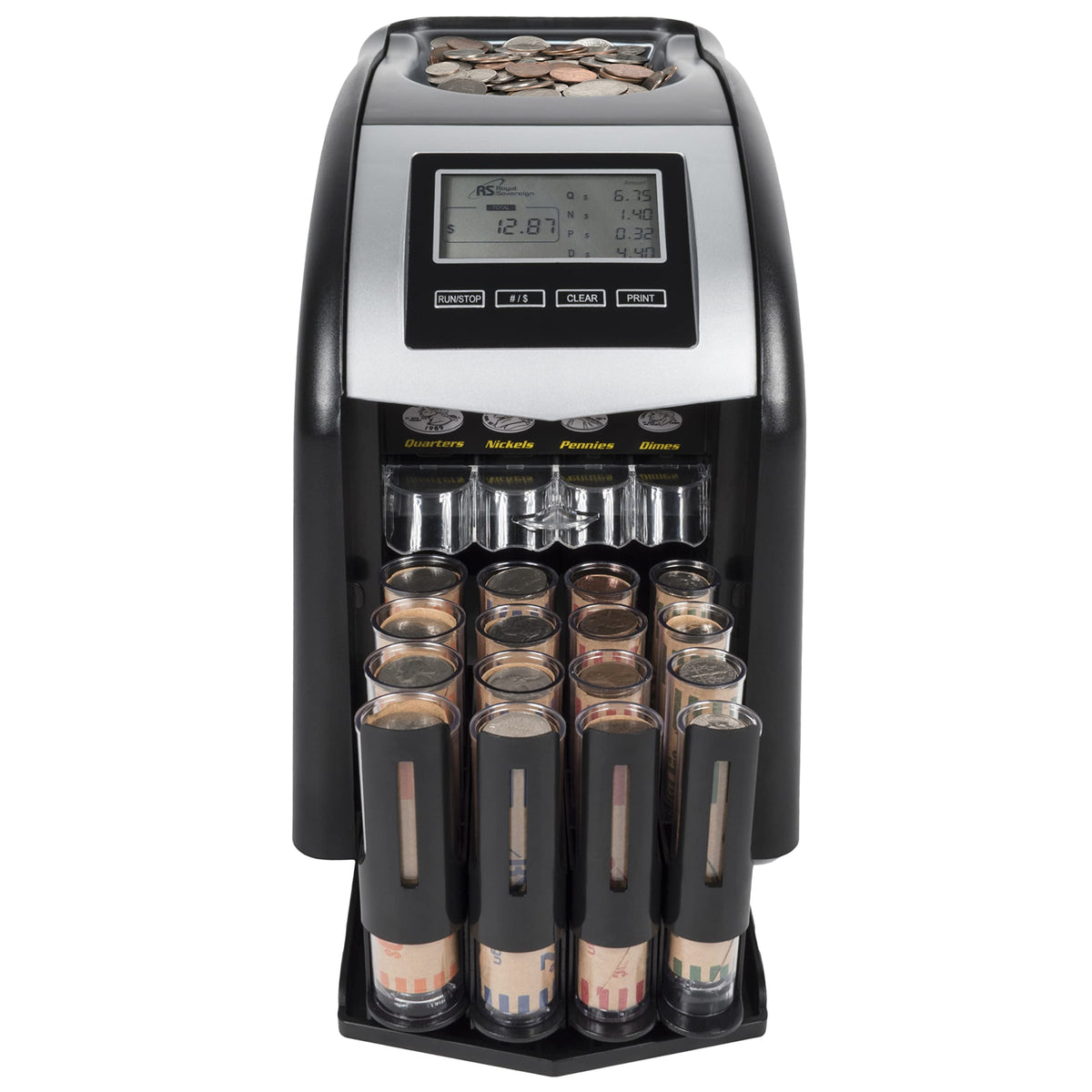 Royal Sovereign 4 Row Electric Coin Counter/Sorter With Patented Anti-Jam Technology & Digital Counting Display (Fs-44N), Black
