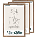 TENIBYC 24x36 Poster Frame set of 3 - Brown Walnut, Natural Solid Wood Picture Frame, Wall Hanging
