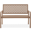 Best Choice Products Outdoor Bench 2-Person Metal Steel Benches Furniture For Garden, Patio, Porch, Entryway W/Geometric Backrest, 790Lb Capacity - Taupe