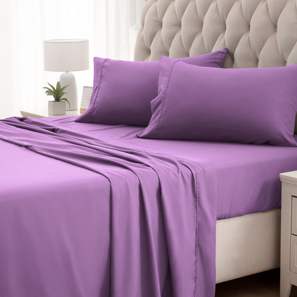 Sleep Zone Nanotex Super Soft Cooling King Bed Sheets Set 4 Piece - Easy Care Fitted Flat Sheet & Pillowcase Sets - Wrinkle Free, Fade Resistant, Deep Pocket 16' (Lavender, King)