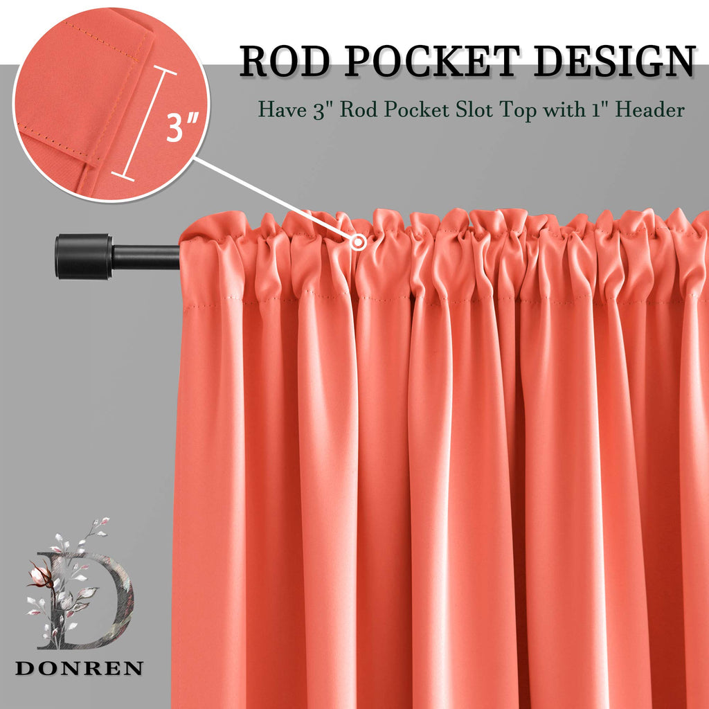 Donren Room Darkening Half Curtains For Small Windows - Cabinet Curtain Tiers For Kitchen With Rod Pocket (Coral,30 X 24 Inch Length,2 Panels)