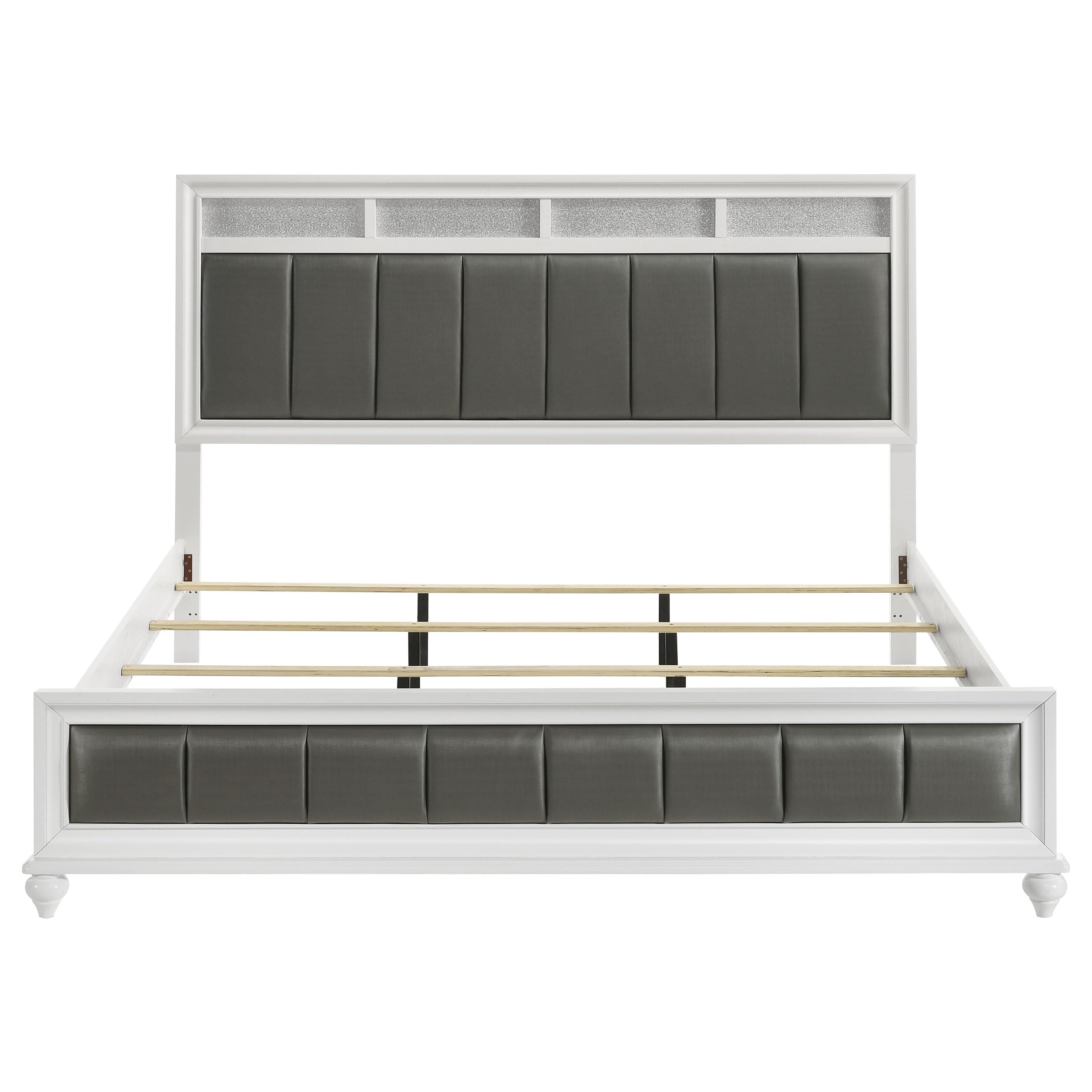 Coaster Home Furnishings Barzini Modern Classic Leatherette Upholstered Eastern King Size Panel Bed Frame 56-inch Headboard White 205891KE