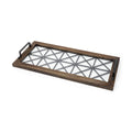 HomeRoots Brown Wood with Geometrically Metal Frame and Glass Bottom Tray