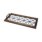 HomeRoots Brown Wood with Geometrically Metal Frame and Glass Bottom Tray