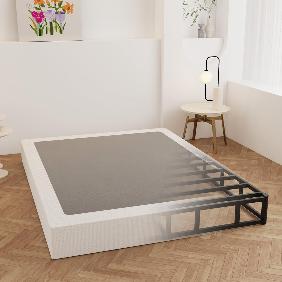 Maenizi 9 Inch Box Spring for Queen Bed, Heavy Duty Metal Box Spring Bed Base with Fabric Cover, Mattress Foundation, Easy Assem
