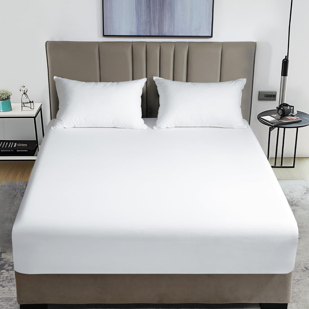 David's Home Queen Size Fitted Sheet - 100% Rayon from Bamboo, 16 Deep Pocket, White, Silky Soft & Breathable for Hot Sleepers