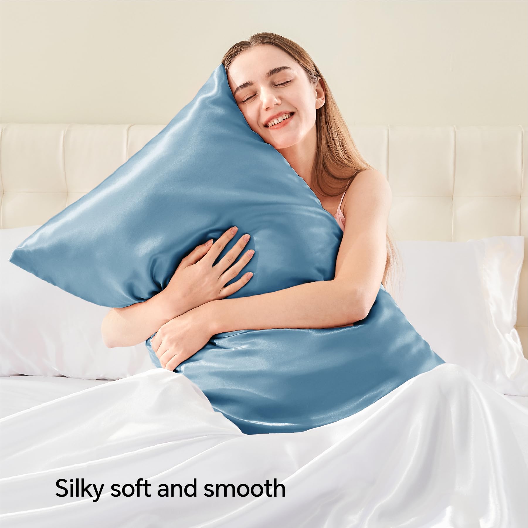 Bedelite Satin Pillowcase With Zipper 2 Pack, Airy Blue Pillow Cases Standard Size, Super Soft And Cooling Similar To Silk Pillo