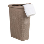 Mind Reader 40L Slim Laundry Hamper, Clothes Basket, Lid, Wicker Design, Plastic, 18''L x 10.4''W x 23.5''H, Tan