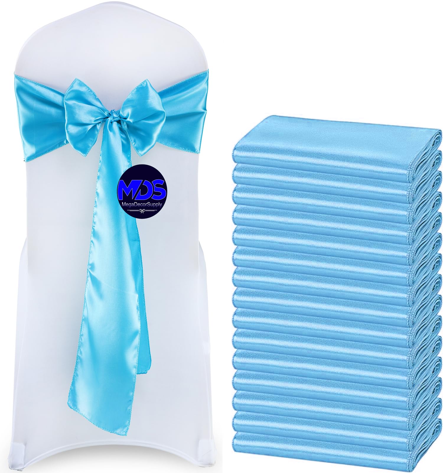 Mds Pack Of 50 Pcs Satin Chair Sashes Charmeuse Sateen Dining Chair Bows Ribbon Ties Back Sash For Wedding Party Birthday Home Hotel Restaurant Banquet Decoration (7 X 108 Inch, Turquoise)
