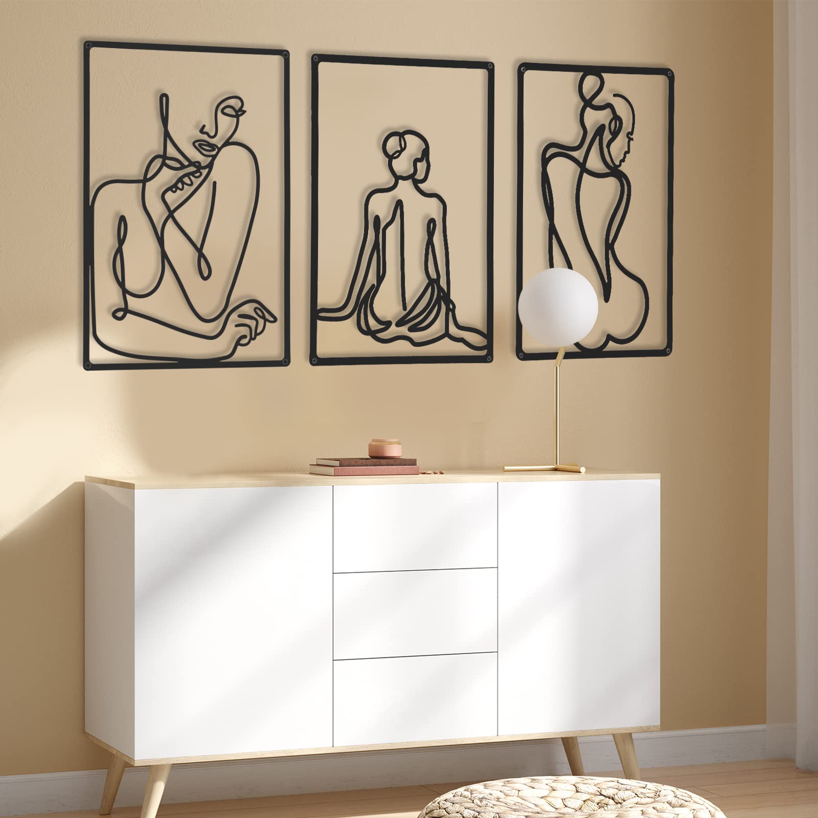 CHENGU 3 Pieces Metal Minimalist Abstract Woman Wall Art Line Drawing Wall Art Decor Single Line Female Home Hanging Wall Art De